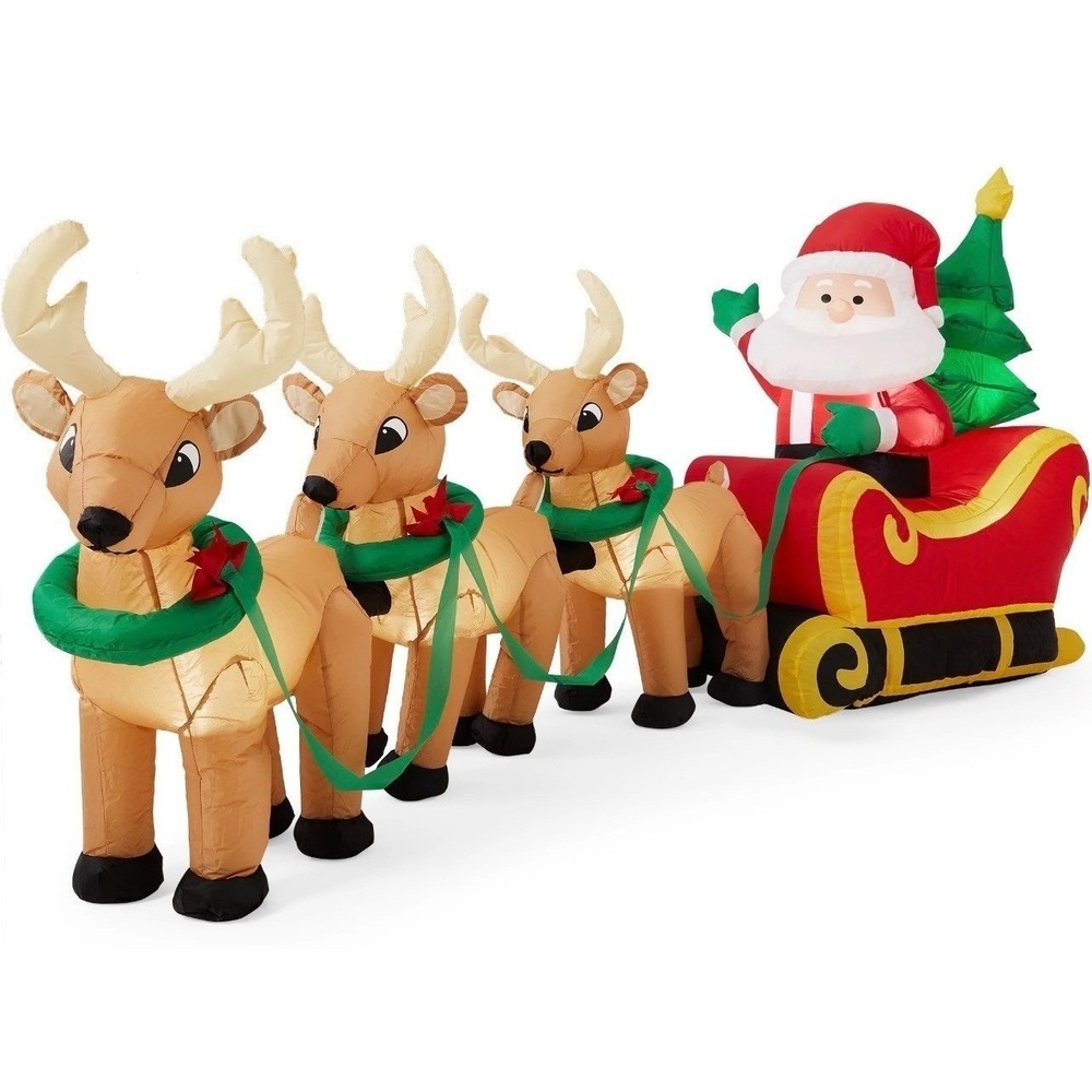 Inflatable Santa Sleigh Reindeer Outdoor Yard‎ Deco Lights Up Best Choice Prod